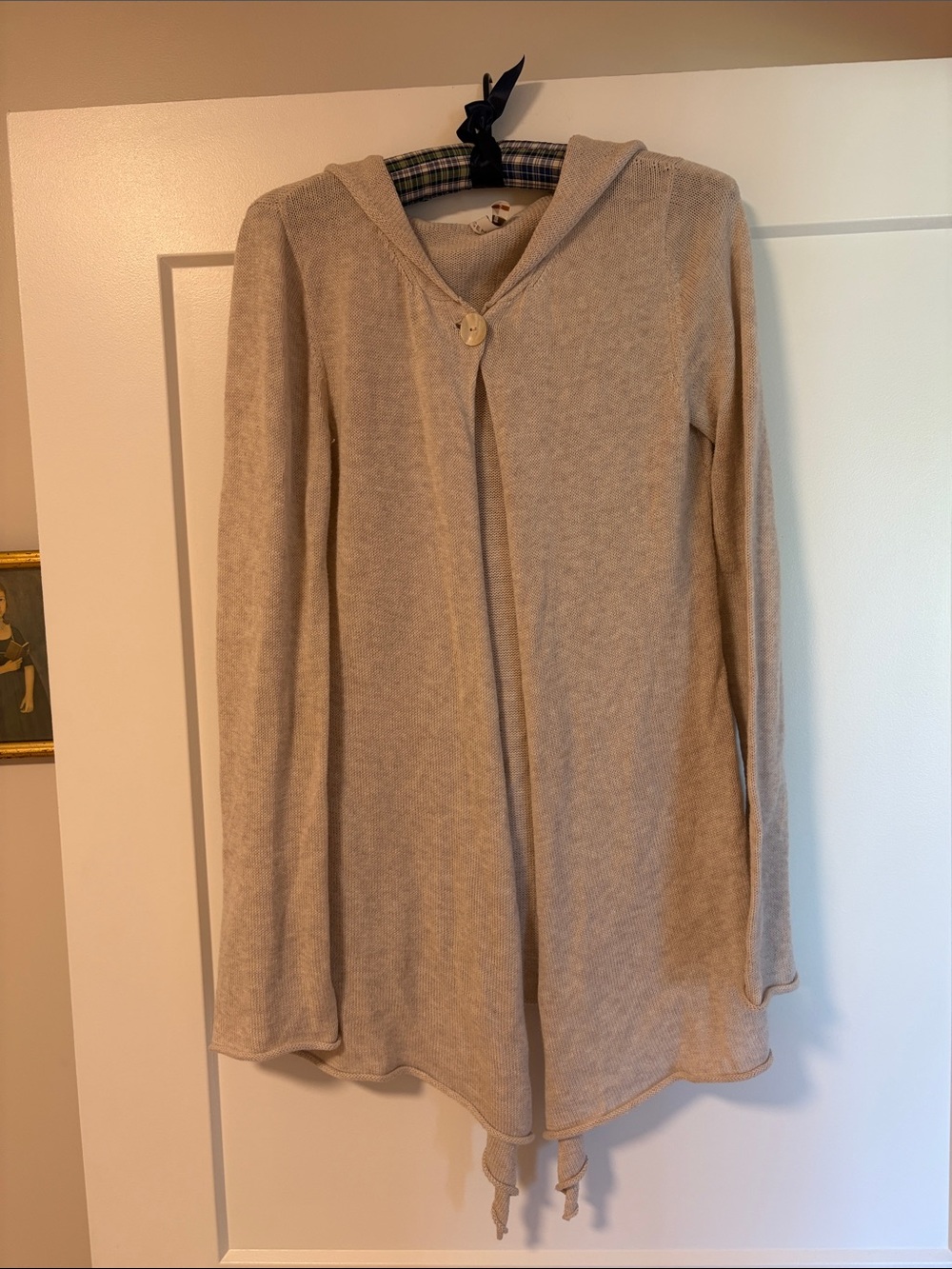 Indigenous Beige Knit Hoodie long cardigan, bell sleeve sweater